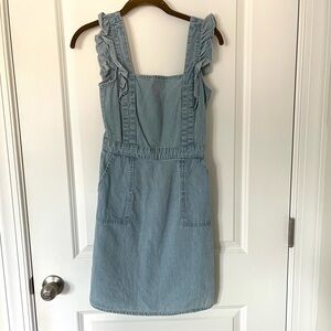 Japna Ruffled Sleeve Denim Chambray Mini Dress with Pockets - Size XS